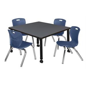 Scranton & Co 36&quot Square Adjustable Mobile Table with 4 Andy Chairs in Grey