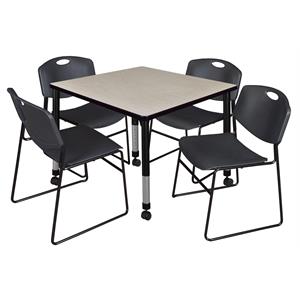 Scranton & Co 42&quot Square Adjustable Table with 4 Zeng Chairs in Maple