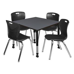 Scranton & Co 36&quot Square Adjustable Mobile Table with 4 Andy Chairs in Grey