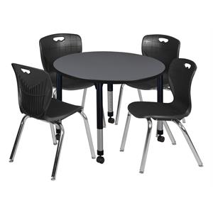 Scranton & Co 42&quot Round Adjustable Mobile Table with 4 Andy Chairs in Grey