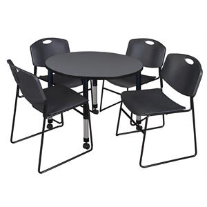 Scranton & Co 42&quot Round Adjustable Mobile Table with 4 Zeng Chairs in Beige