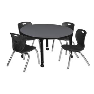 Scranton & Co 42&quot Round Adjustable Mobile Table with 4 Andy Chairs in Grey