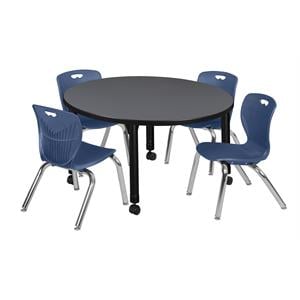 Scranton & Co 42&quot Round Adjustable Mobile Table with 4 Andy Chairs in Grey