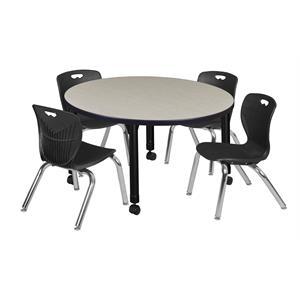Scranton & Co 42&quot Round Adjustable Mobile Table with 4 Andy Chairs in Maple