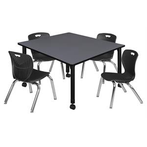 Scranton & Co 48&quot Square Adjustable Mobile Table with 4 Andy Chairs in Grey