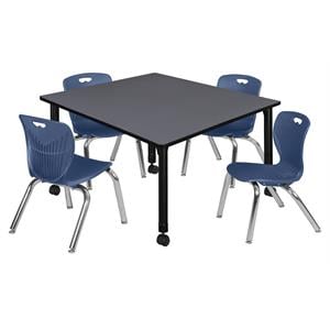Scranton & Co 48&quot Square Adjustable Mobile Table with 4 Andy Chairs in Grey