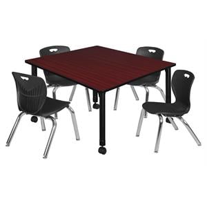 Scranton & Co 48&quot Square Adjustable Table with 4 Andy Chairs in Mahogany