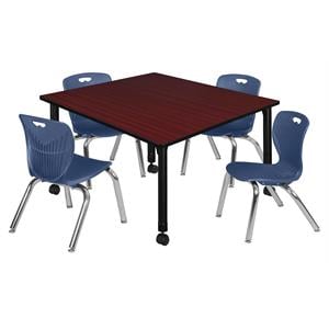 Scranton & Co 48&quot Square Adjustable Table with 4 Andy Chairs in Mahogany