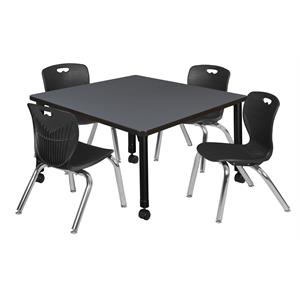 Scranton & Co 42&quot Square Adjustable Mobile Table with 4 Andy Chairs in Grey