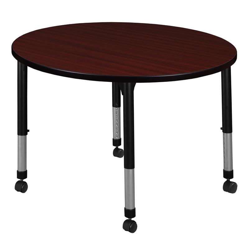 Scranton & Co 30&quot Round Height Adjustable Mobile Table in Mahogany