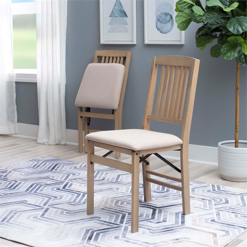 Scranton & Co Mission Style Folding Chair Set with Cushioned Seats in Graywash