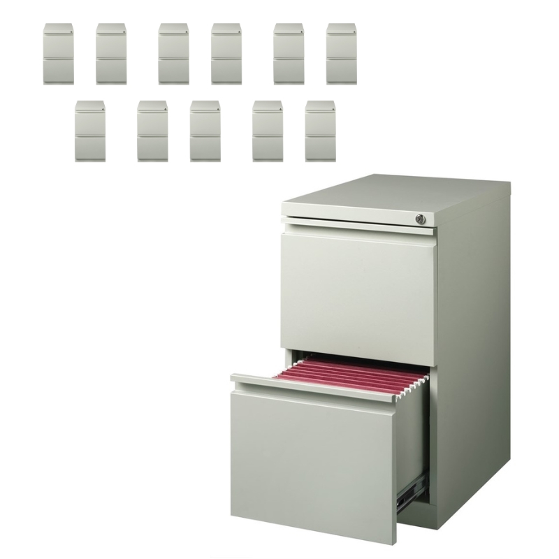 Scranton & Co Set of 12 Mobile 2-Drawer Steel File Cabinets in Gray