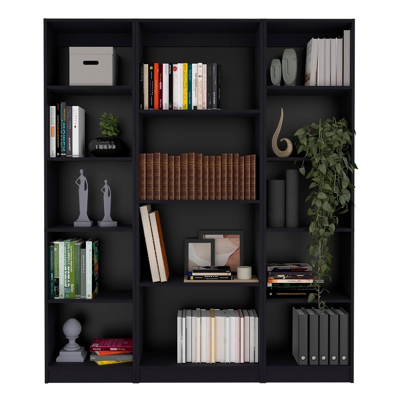 Scranton & Co 3-Piece Black Engineered Wood Living Room Set with Bookshelves