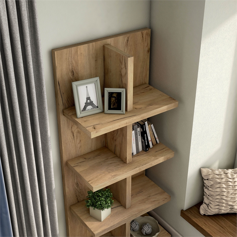 Scranton & Co 4-Shelf Wood Bookcase with Open Storage in Light Oak