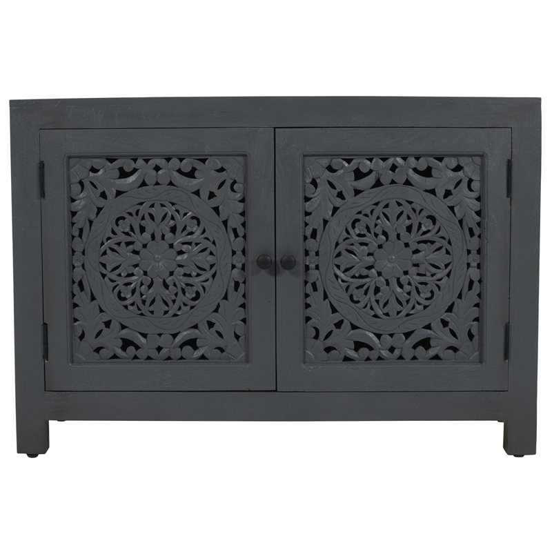 Scranton & Co 2-Door Solid Wood Accent Cabinet with Carved Doors in Gray
