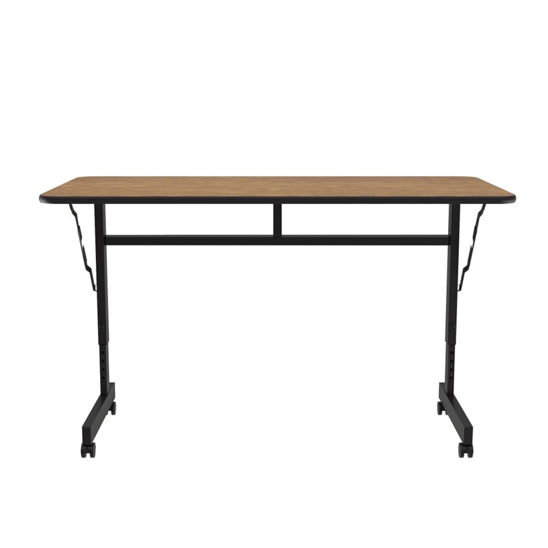 Scranton & Co Adjustable Flip Top Table in Medium Oak Wood Laminate