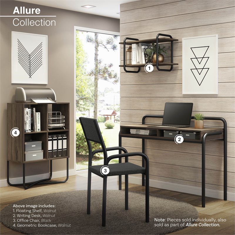 Scranton & Co 2-Shelf Geometric Bookcase in Walnut with Powder-Coated Steel