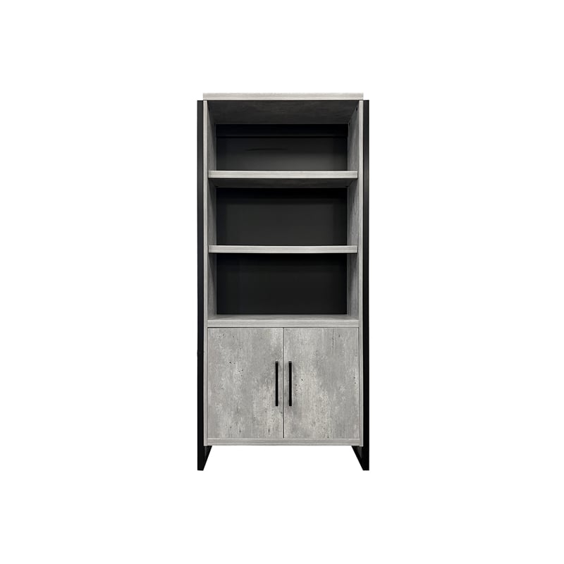 Scranton & Co Wood Laminate Bookcase with Doors in Concrete Gray