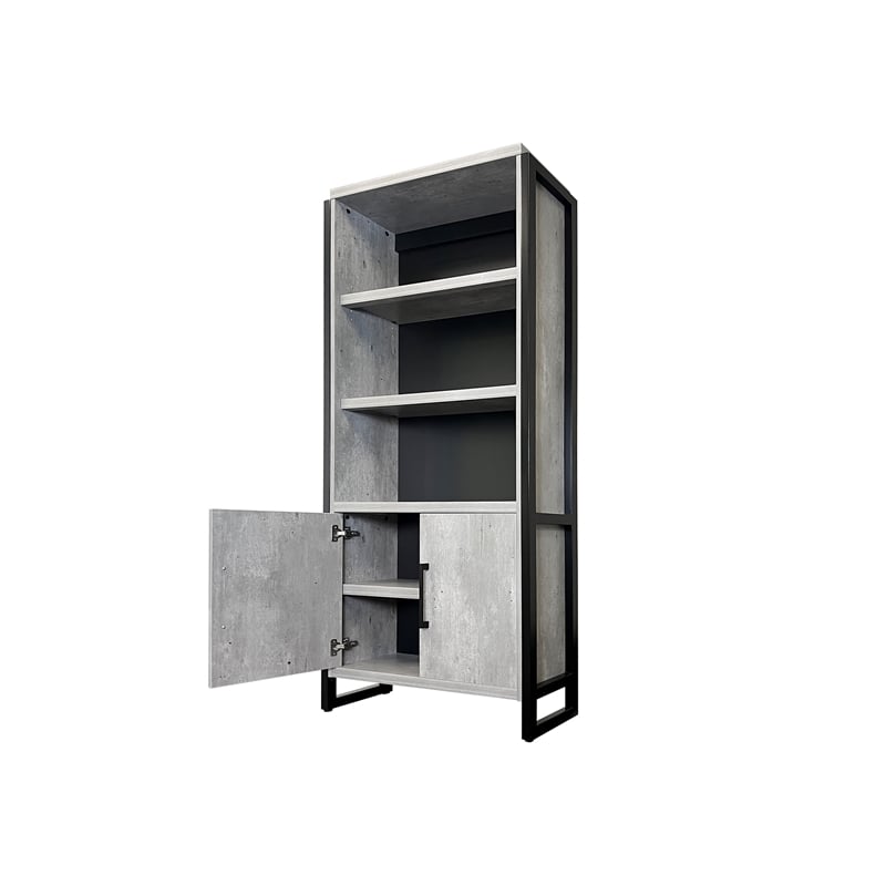 Scranton & Co Wood Laminate Bookcase with Doors in Concrete Gray