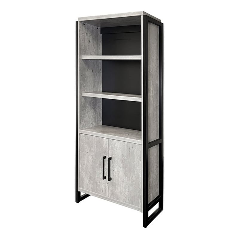 Scranton & Co Wood Laminate Bookcase with Doors in Concrete Gray