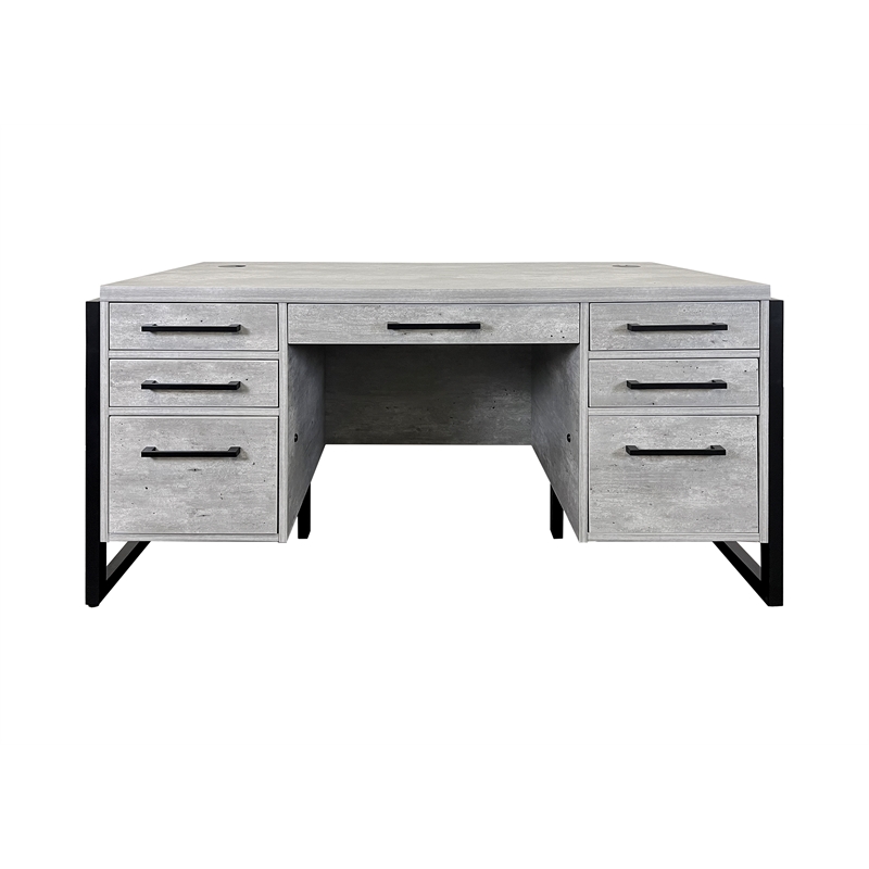 Scranton & Co Double Pedestal Executive Desk Wood Concrete Gray