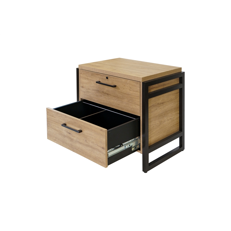 Scranton & Co Lateral File Cabinet Wood Locking Drawers Light Brown