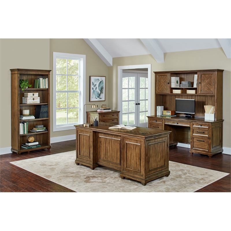 Scranton & Co Open Bookcase Wood Distressed Brown with Adjustable Shelves