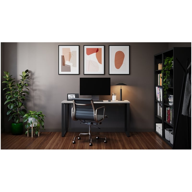 Scranton & Co Open Metal Desk with Gray Elm Top in 60