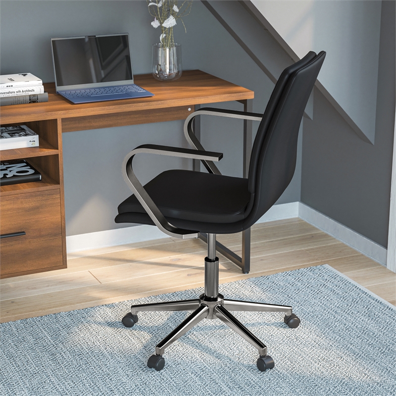 Scranton & Co Faux Leather Mid-Back Office Chair in Black and Chrome