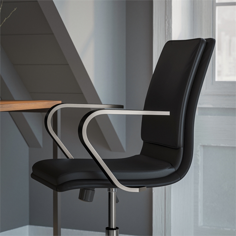 Scranton & Co Faux Leather Mid-Back Office Chair in Black and Chrome