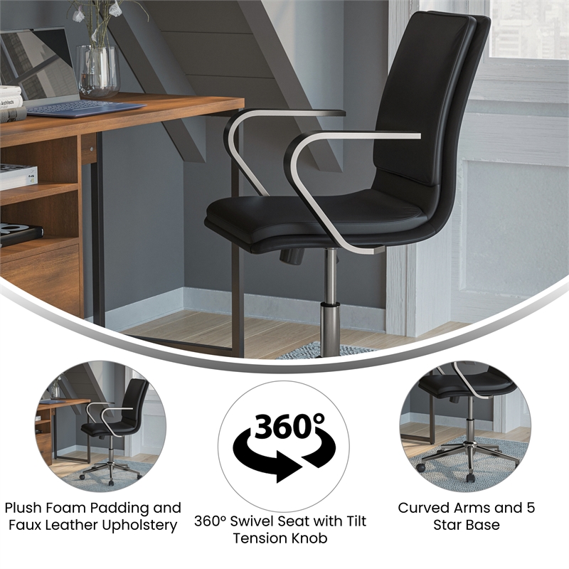 Scranton & Co Faux Leather Mid-Back Office Chair in Black and Chrome