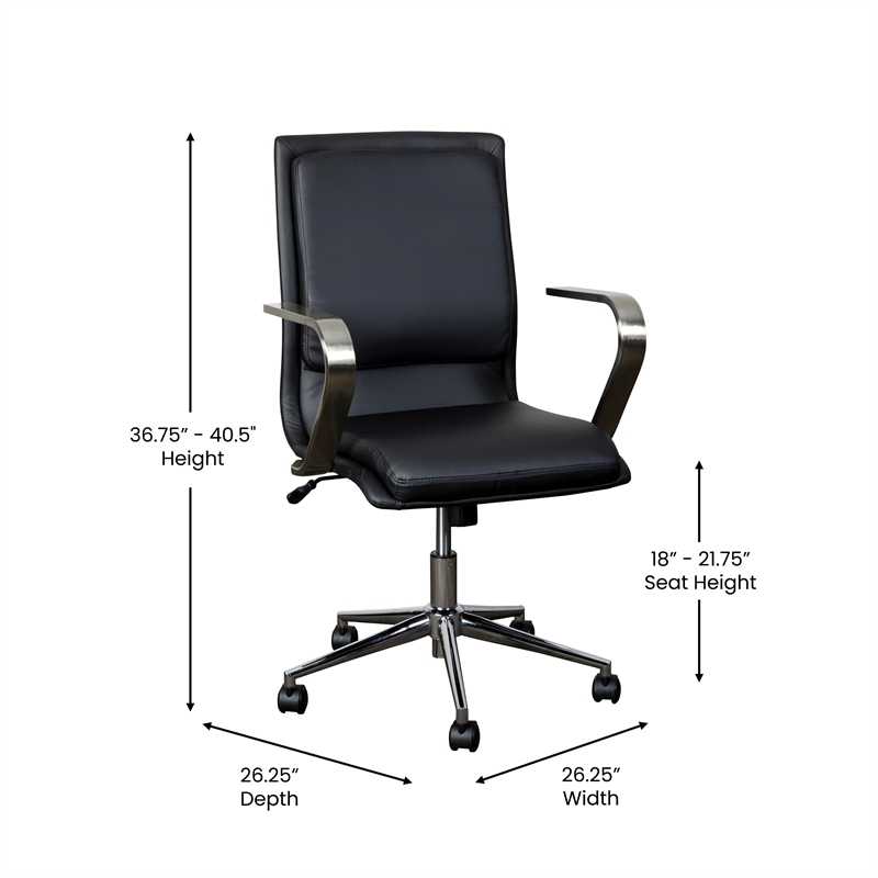 Scranton & Co Faux Leather Mid-Back Office Chair in Black and Chrome