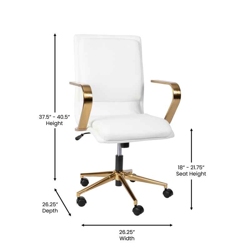 Scranton & Co Mid-Back Faux Leather Swivel Office Chair in White and Gold