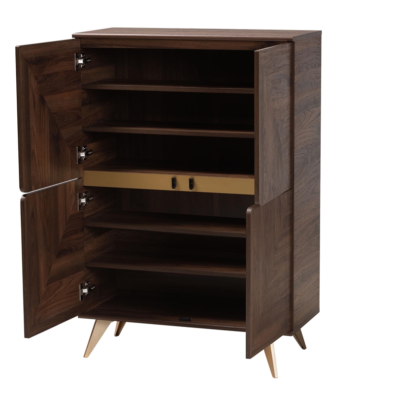 Scranton & Co Mid-Century Shoe Cabinet with 6 Shelves in Walnut Brown