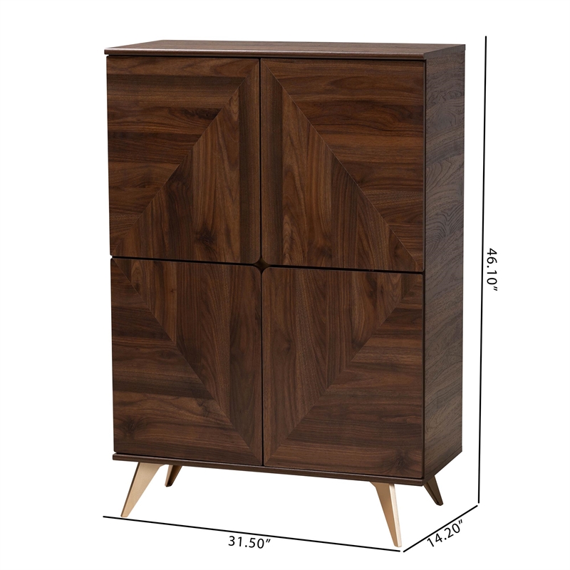 Scranton & Co Mid-Century Shoe Cabinet with 6 Shelves in Walnut Brown