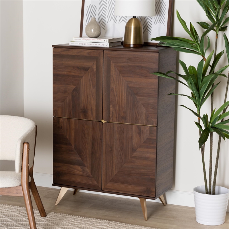 Scranton & Co Mid-Century Shoe Cabinet with 6 Shelves in Walnut Brown
