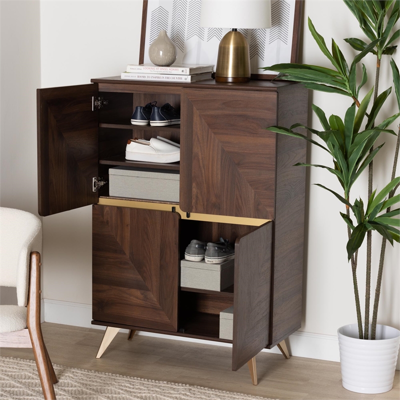 Scranton & Co Mid-Century Shoe Cabinet with 6 Shelves in Walnut Brown