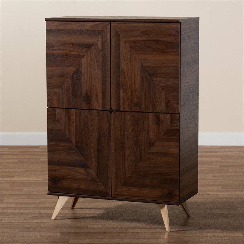 Scranton & Co Mid-Century Shoe Cabinet with 6 Shelves in Walnut Brown