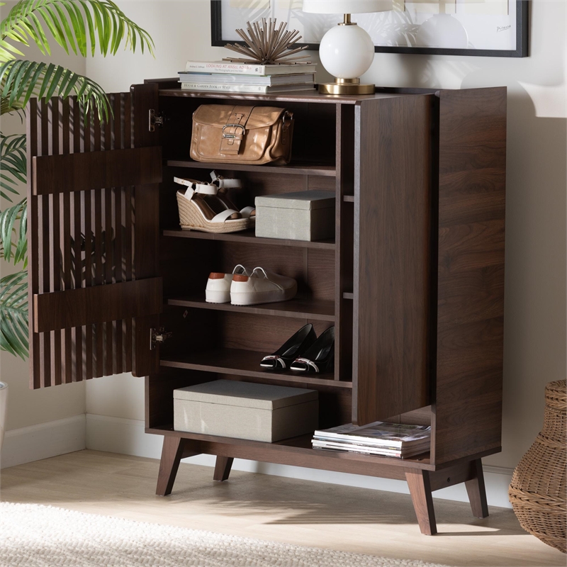 Scranton & Co 7-Shelf Wood Shoe Cabinet in Walnut Brown Finish