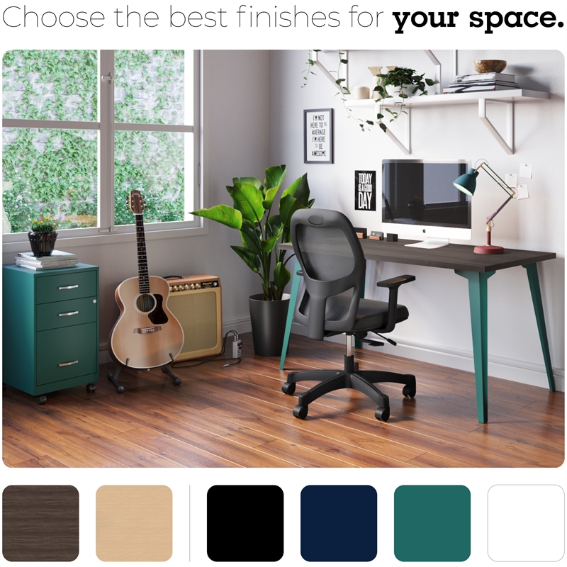 Scranton & Co 24x48 Mid-Century Modern Metal Desk in Teal/Trail Walnut