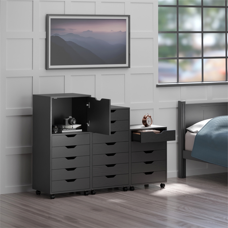 Scranton & Co 3-Piece Engineered Wood Storage Cabinet Set in Black