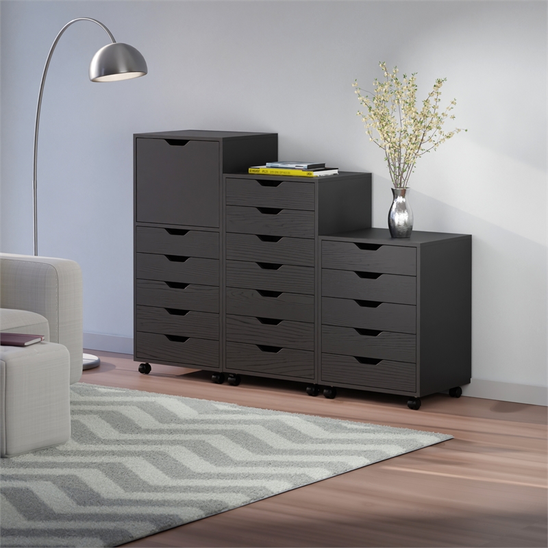 Scranton & Co 3-Piece Engineered Wood Storage Cabinet Set in Black