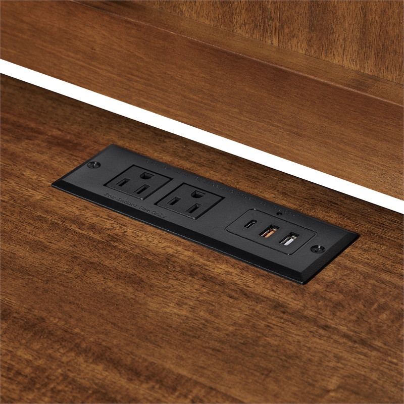 Scranton & Co Wood Office Desk with Power Center in Medium Brown