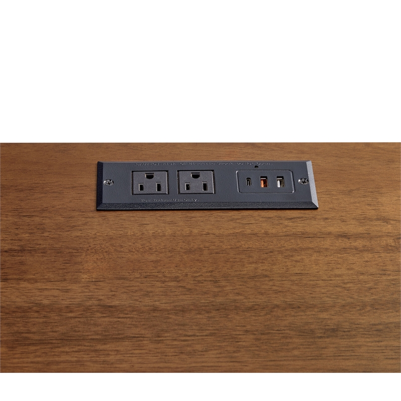 Scranton & Co Wood Office Desk with Power Center in Medium Brown