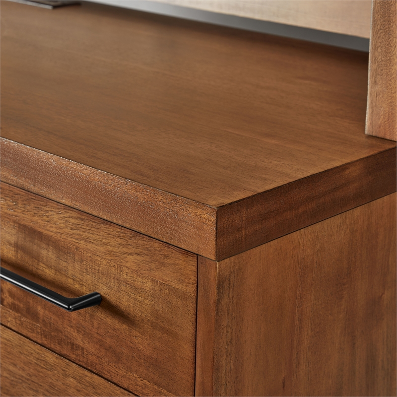 Scranton & Co Wood Office Desk with Power Center in Medium Brown