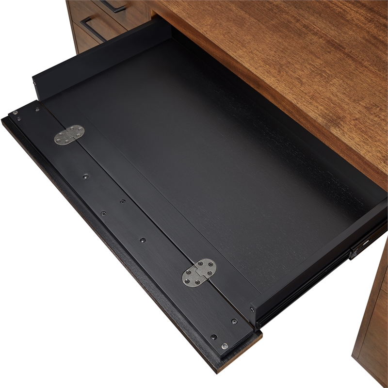 Scranton & Co Wood Office Desk with Power Center in Medium Brown
