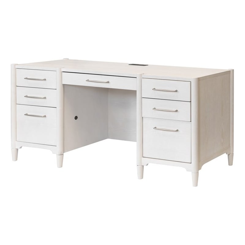 Scranton & Co Modern Wood Office Desk with Storage in Ash White Finish