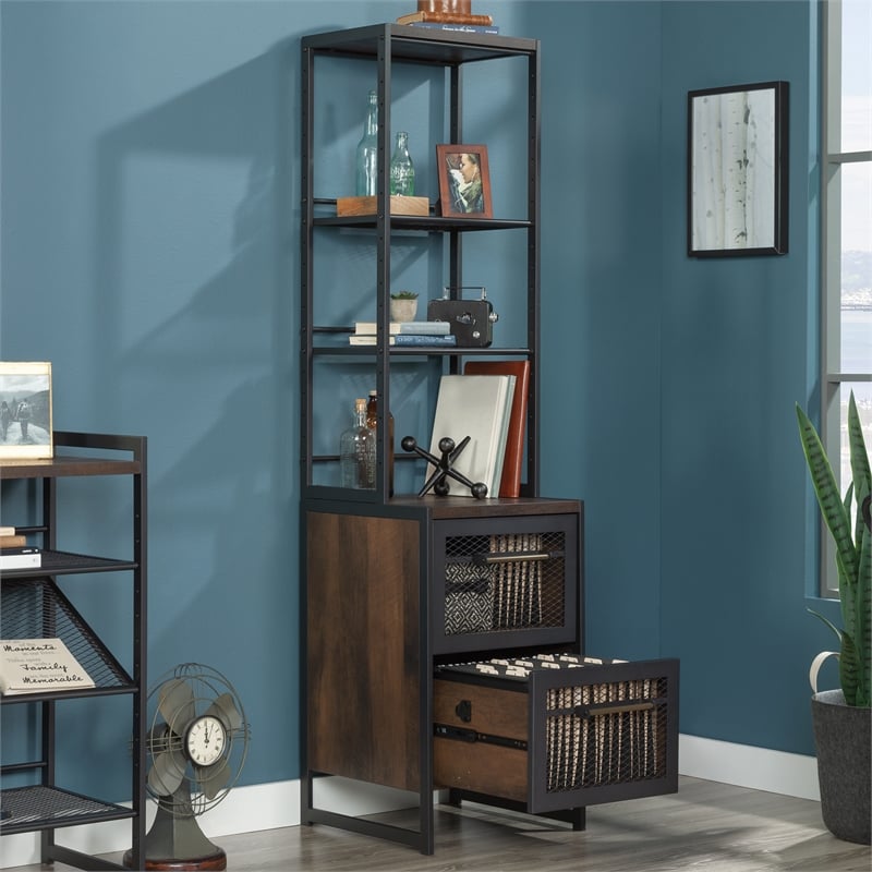Scranton & Co File Tower with Adjustable Shelves in Barrel Oak Finish