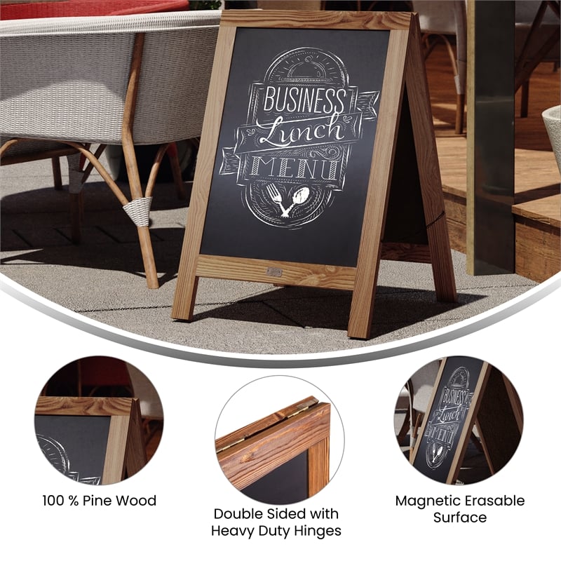 Scranton & Co A-Frame Magnetic Chalkboard in Pine Wood and Brown Finish