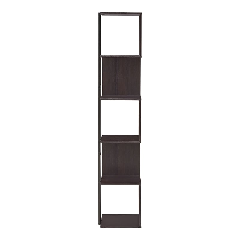 Scranton & Co Modern Wood 5-Shelf Corner Bookcase in Red Cocoa
